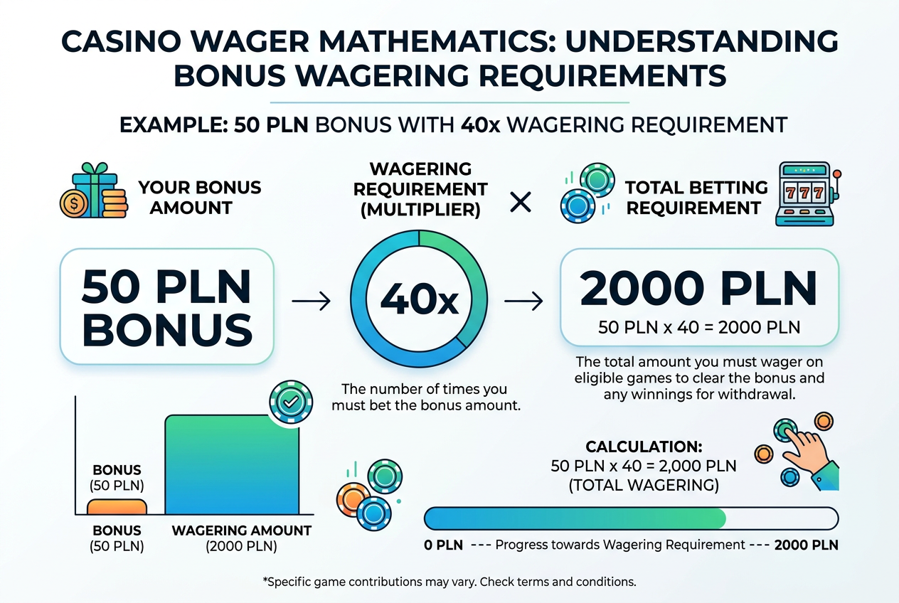 Infografika wyjaśniająca matematykę obrotu bonusu kasynowego